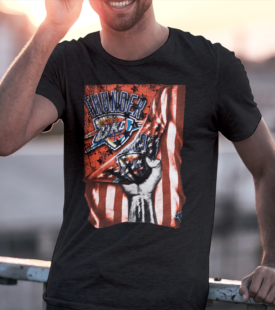 Thunder OKC Basketball Flag Grunge Print T-Shirt