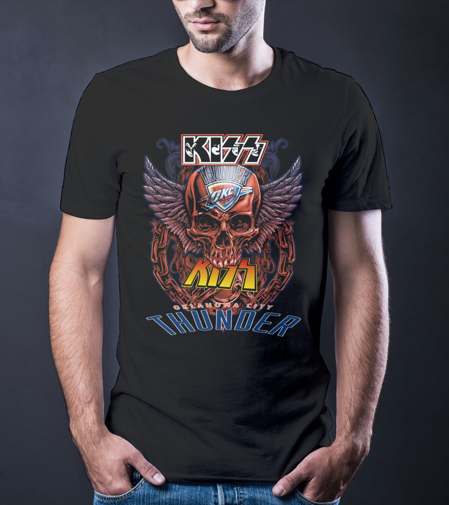 Kiss Oklahoma City Thunder Skull Wings T-Shirt