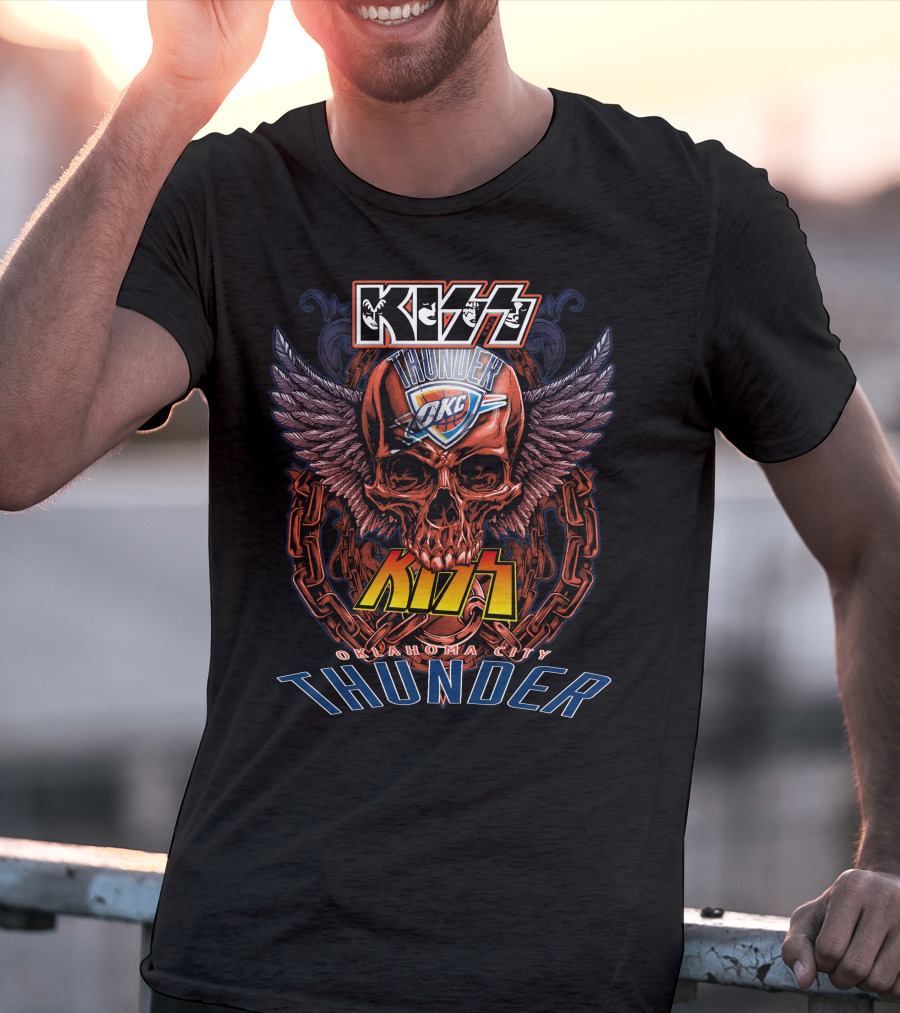 Kiss Oklahoma City Thunder Skull Wings T-Shirt