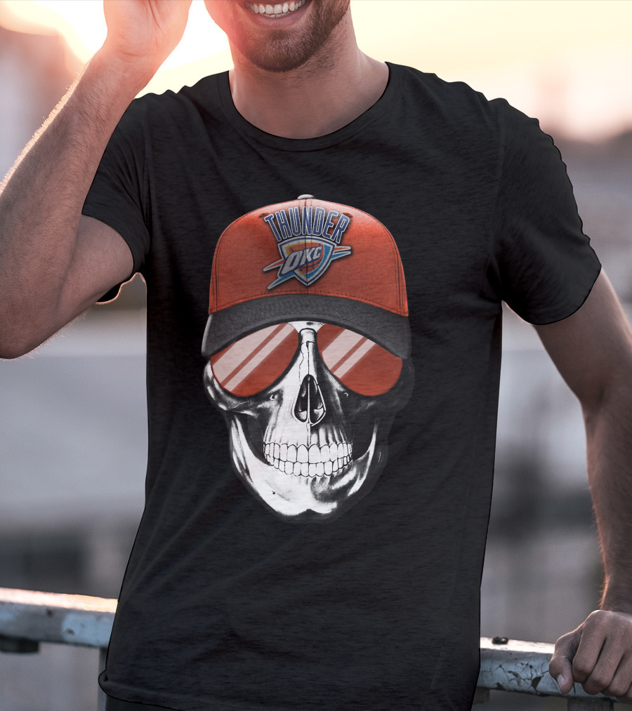 Skull With Oklahoma City Thunder Cap And Sunglasses T-Shirt