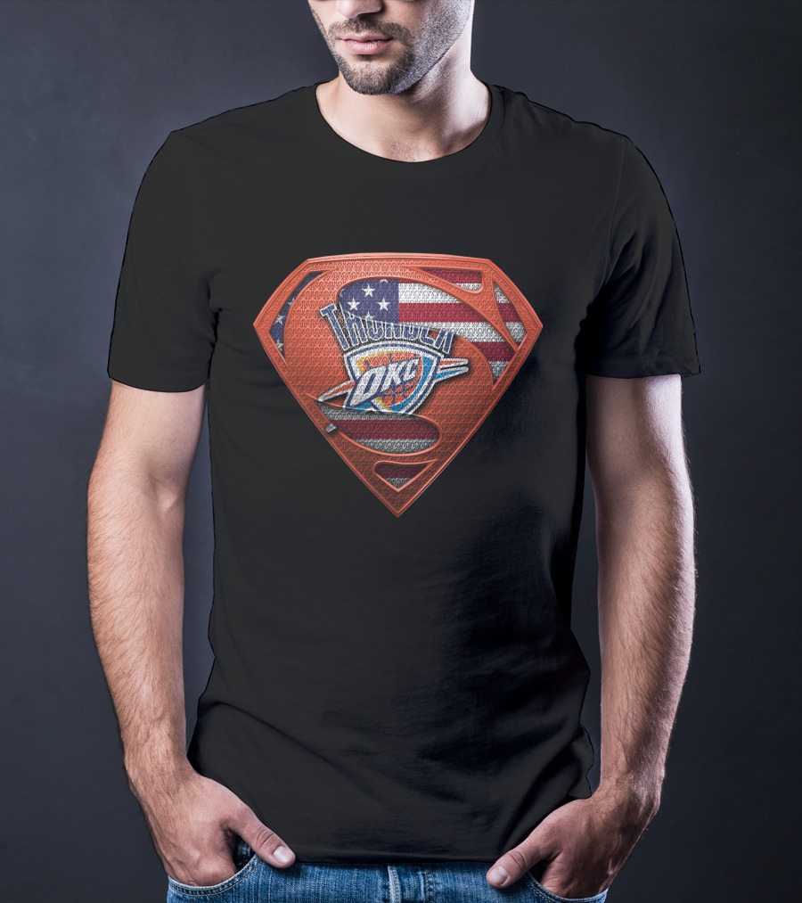 Oklahoma City Thunder Superman American Flag T-Shirt