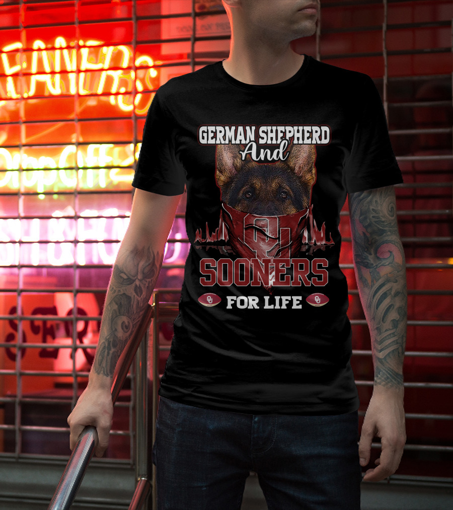 German Shepherd And Sooners For Life Oklahoma T-Shirt