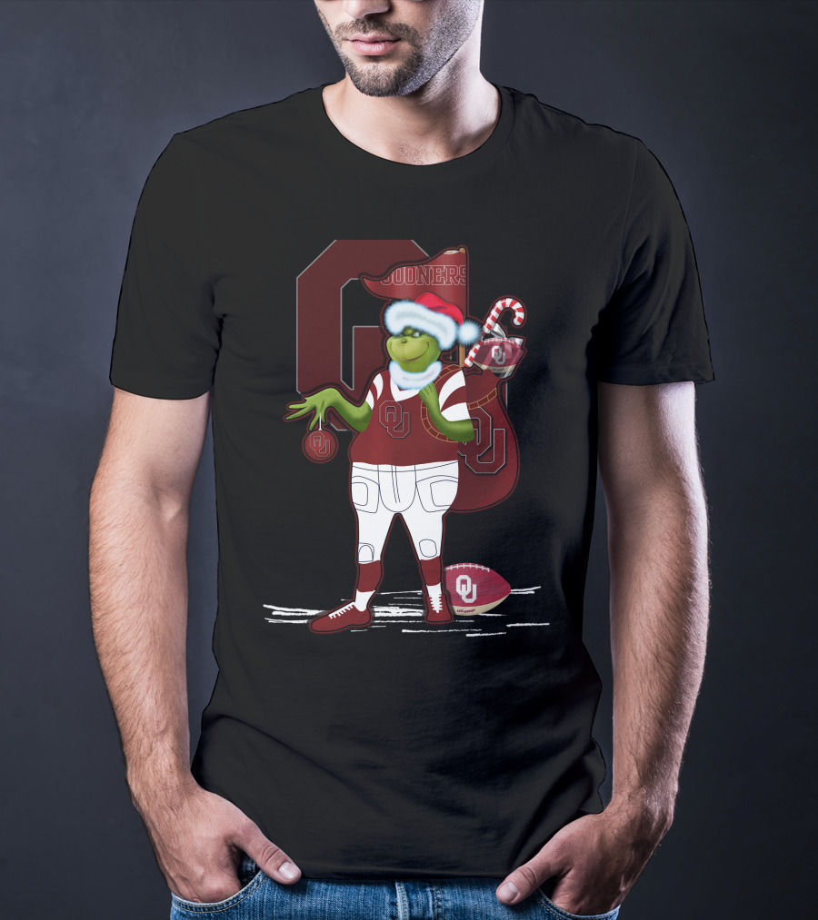 Grinchxmas Oklahoma Sooners Santa Football Sack T-Shirt