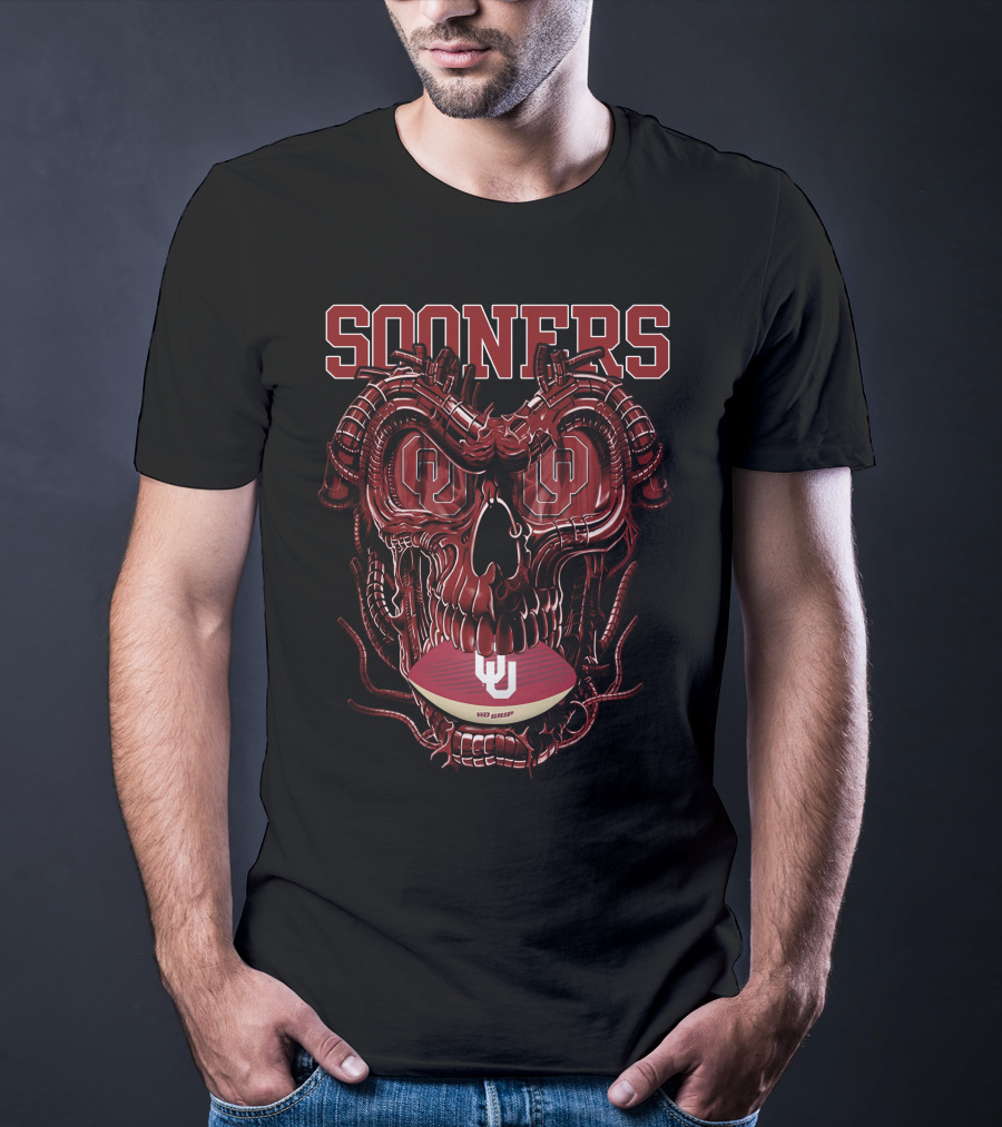 Sooners Dragonskull Football OU Logo Skull T-Shirt