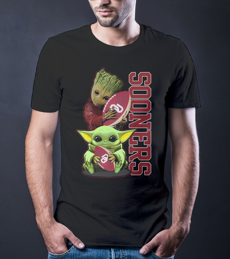 Groot And Baby Yoda Oklahoma Sooners Football T-Shirt