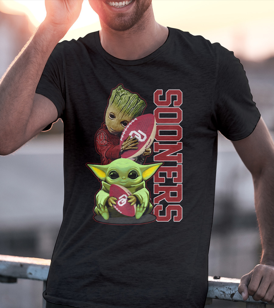 Groot And Baby Yoda Oklahoma Sooners Football T-Shirt