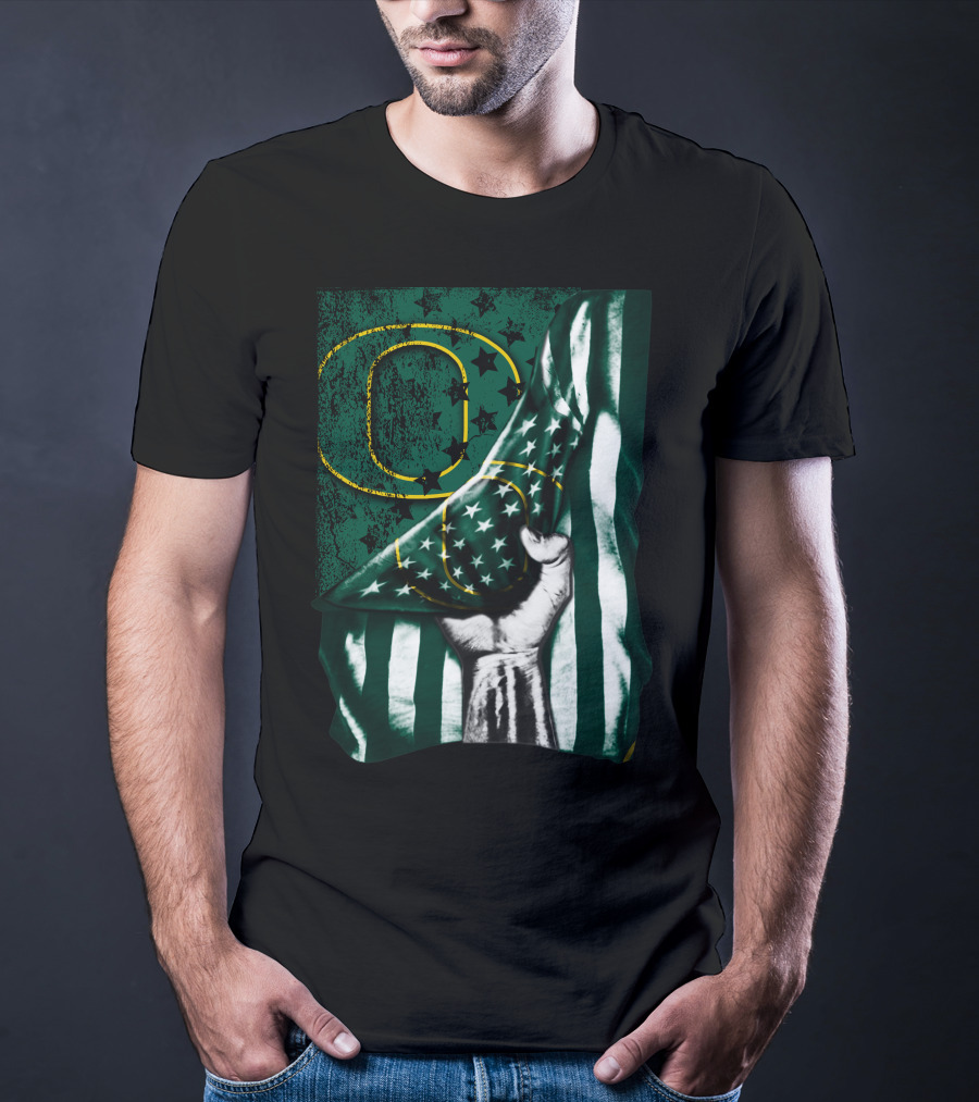Oregon Ducks American Flag Fist And Stars T-Shirt