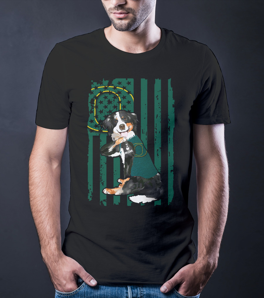 Border Collie I Love Mom Oregon Ducks Flag T-Shirt