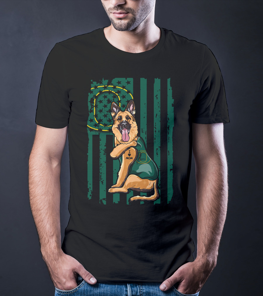 German Shepherd Oregon Ducks I Heart Mom Green Flag T-Shirt