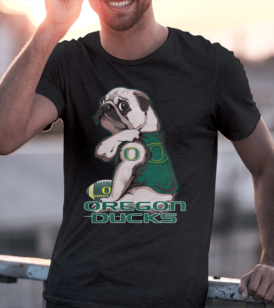 Pug Wearing Oregon Ducks Football Jersey T-Shirt