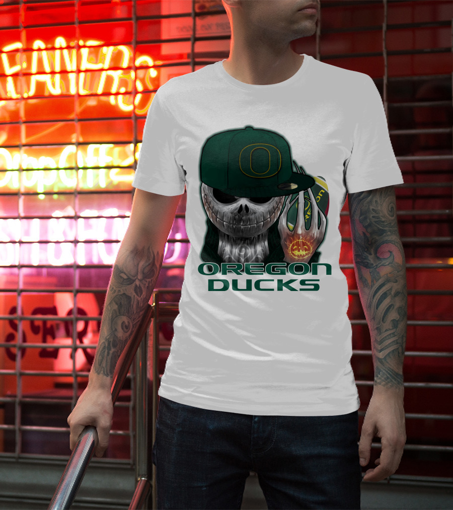 Oregon Ducks Jack Skellington Skull Halloween Football T-Shirt