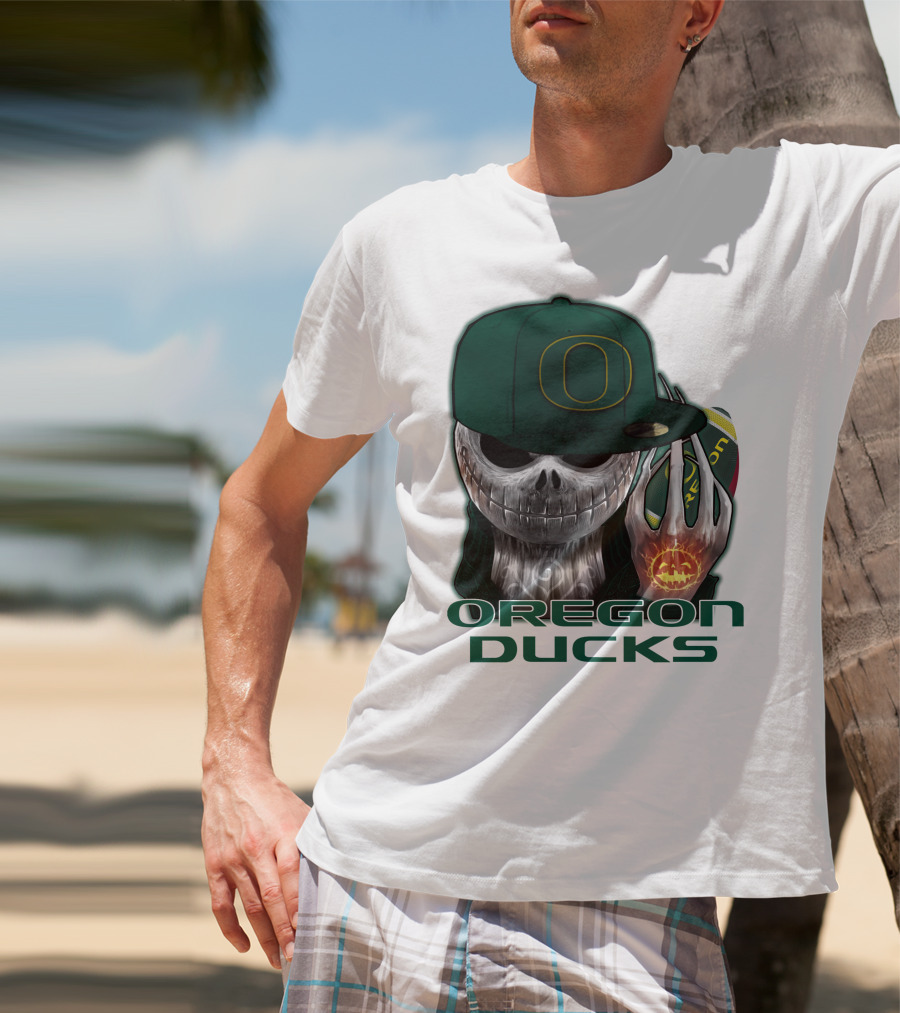 Oregon Ducks Jack Skellington Skull Halloween Football T-Shirt