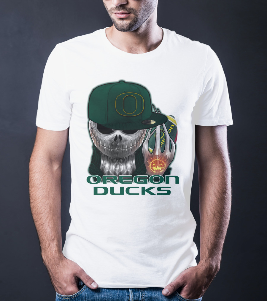 Oregon Ducks Jack Skellington Skull Halloween Football T-Shirt