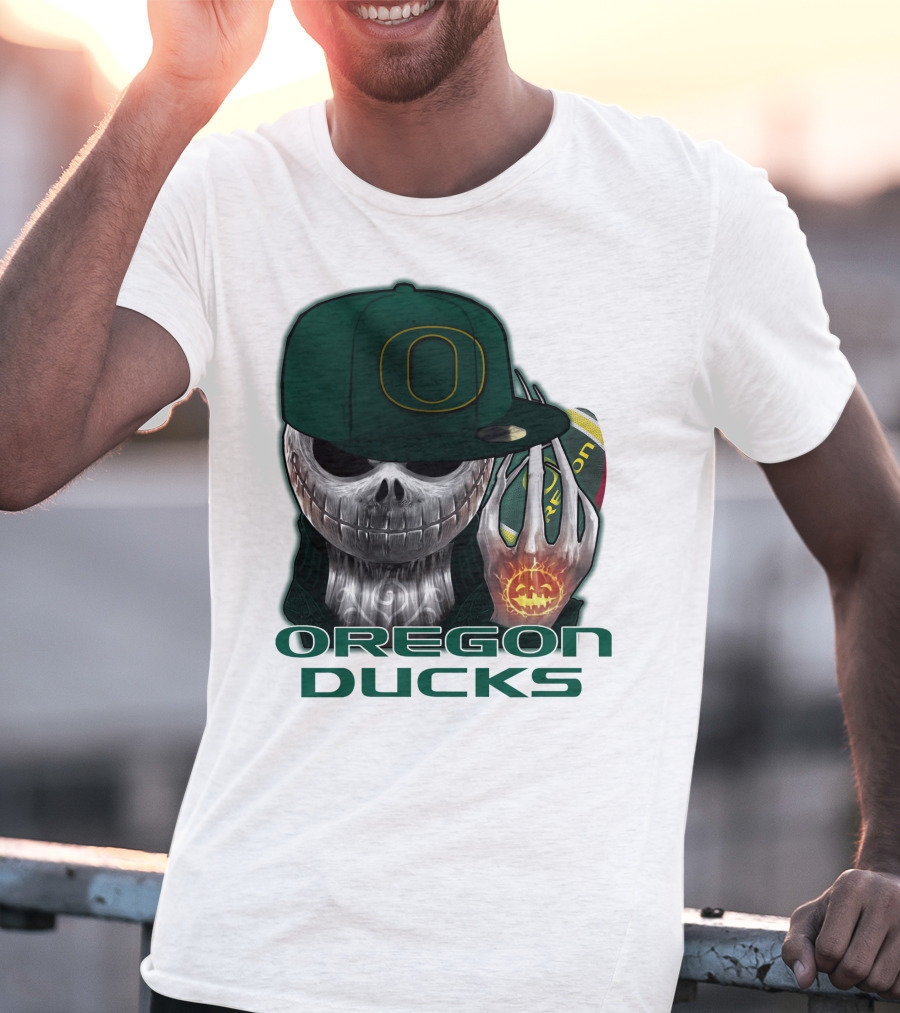 Oregon Ducks Jack Skellington Skull Halloween Football T-Shirt