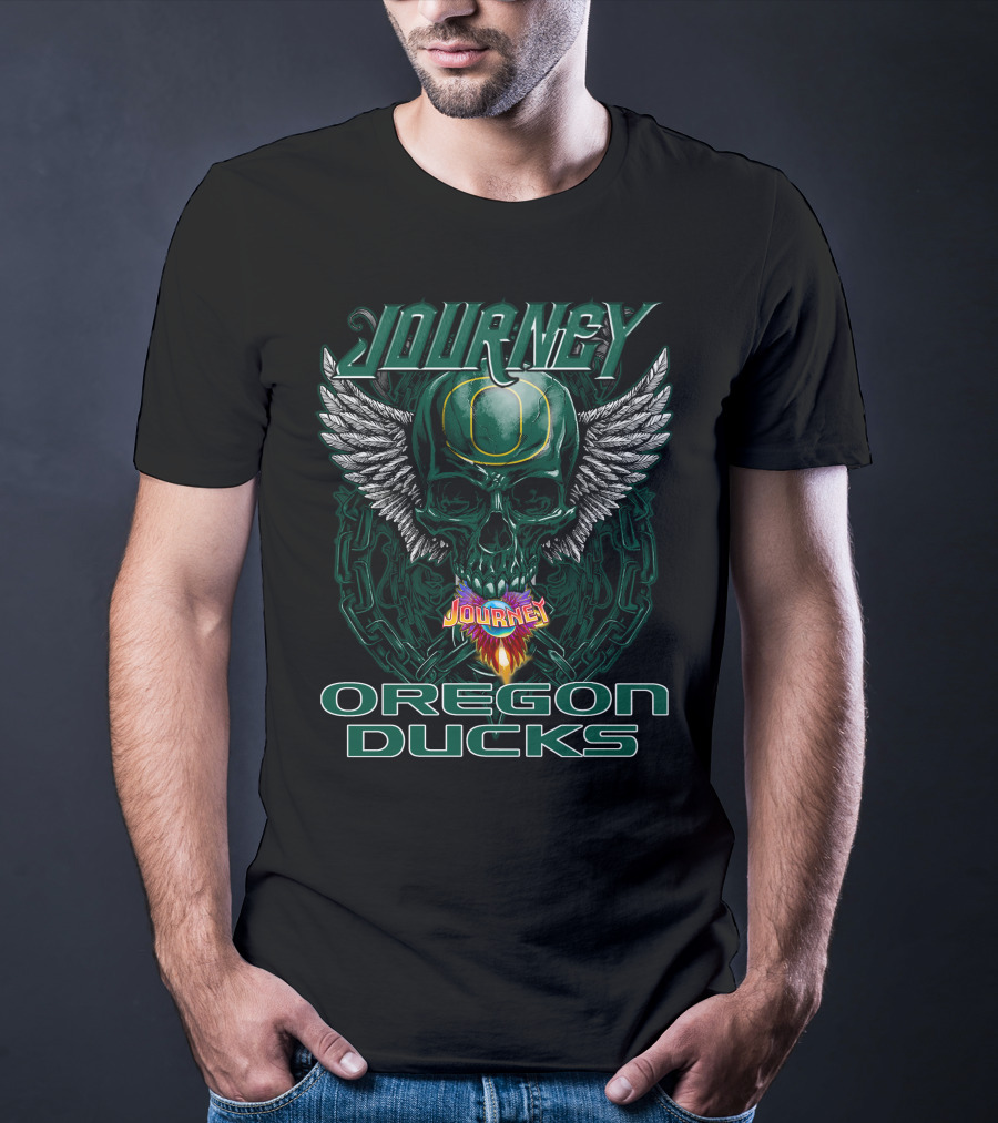 Journey Oregon Ducks Skull With Wings And Chains T-Shirt