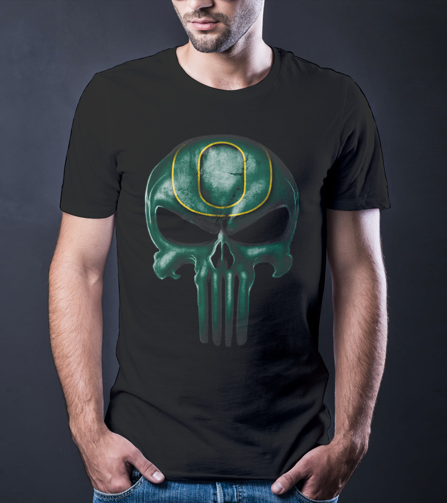 Skull Oregon Ducks Logo Dark Green T-Shirt