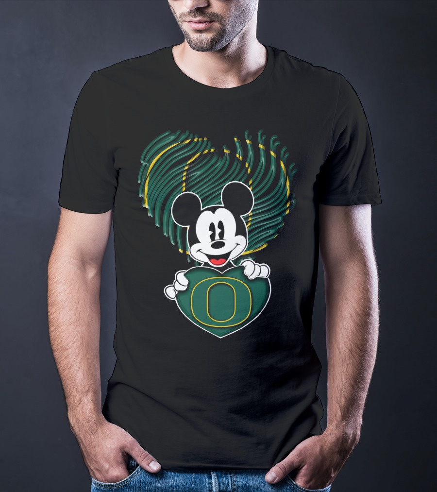 Mick Oregon Ducks Fingerprint Heart T-Shirt