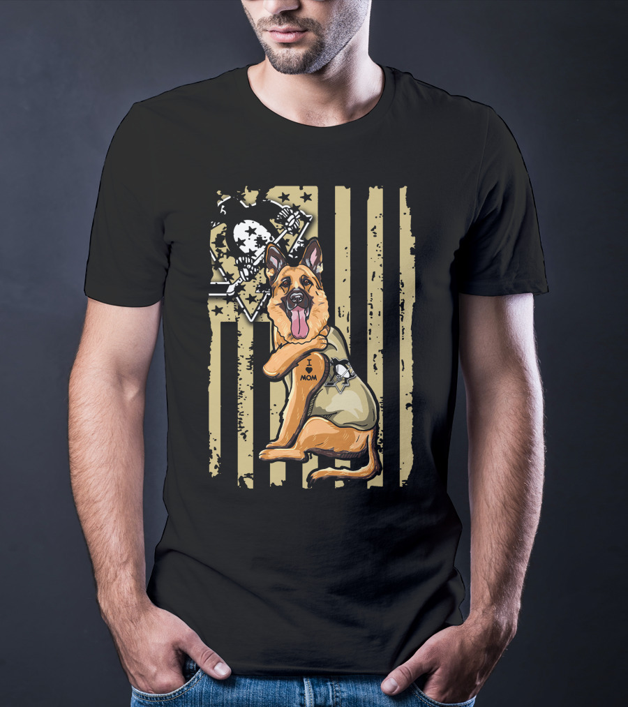 German Shepherd I Love Mom Pittsburgh Penguins Flag T-Shirt