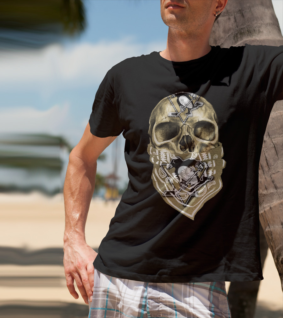 Skull Pittsburgh Penguins Hockey Bandana T-Shirt