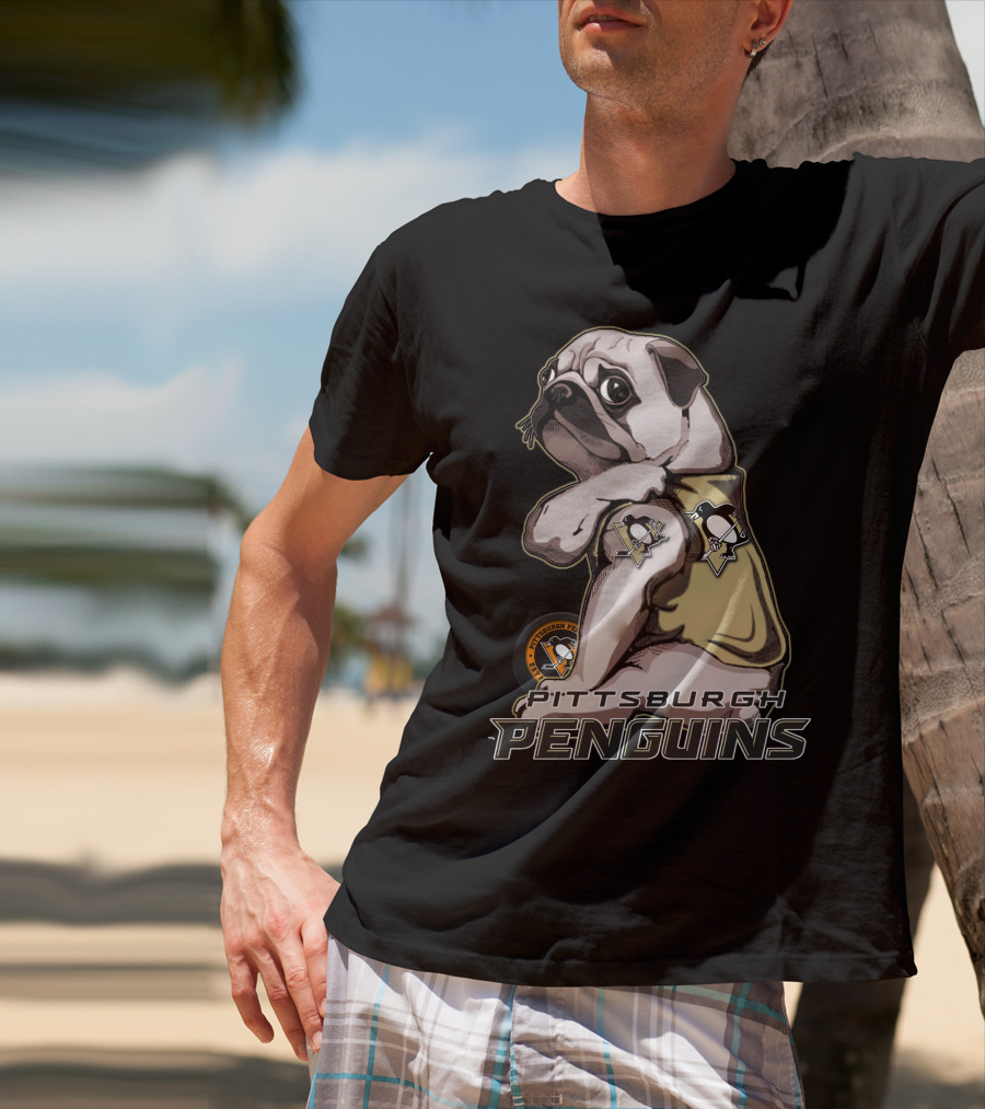 Pug Wearing Pittsburgh Penguins Hockey T-Shirt