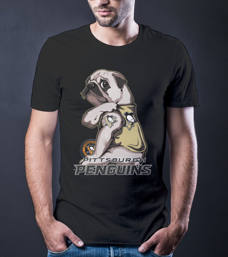 Pug Wearing Pittsburgh Penguins Hockey T-Shirt