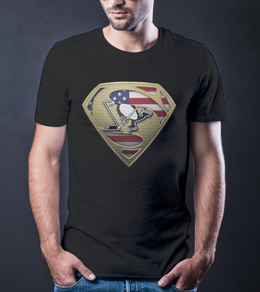 Pittsburgh Penguins American Flag Superman Shield T-Shirt
