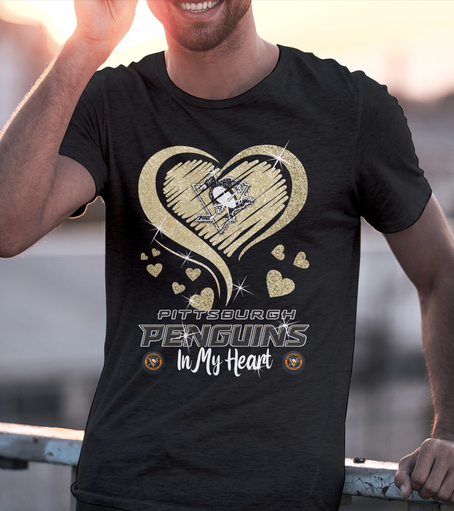 Pittsburgh Penguins Heart Logo Glitter In My Heart T-Shirt