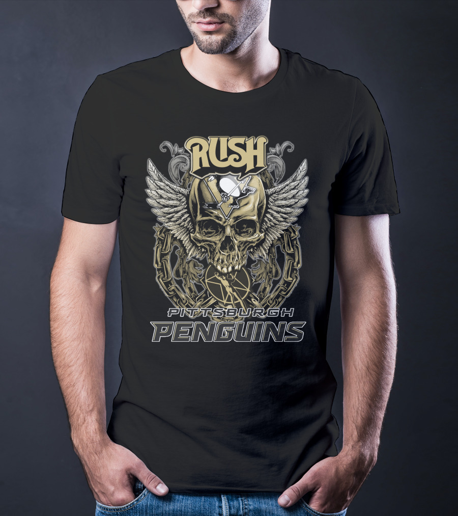 Rush Pittsburgh Penguins Skull Wings Hockey Chains T-Shirt