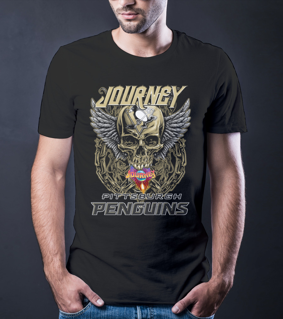 Journey Pittsburgh Penguins Skull Wings Chains T-Shirt