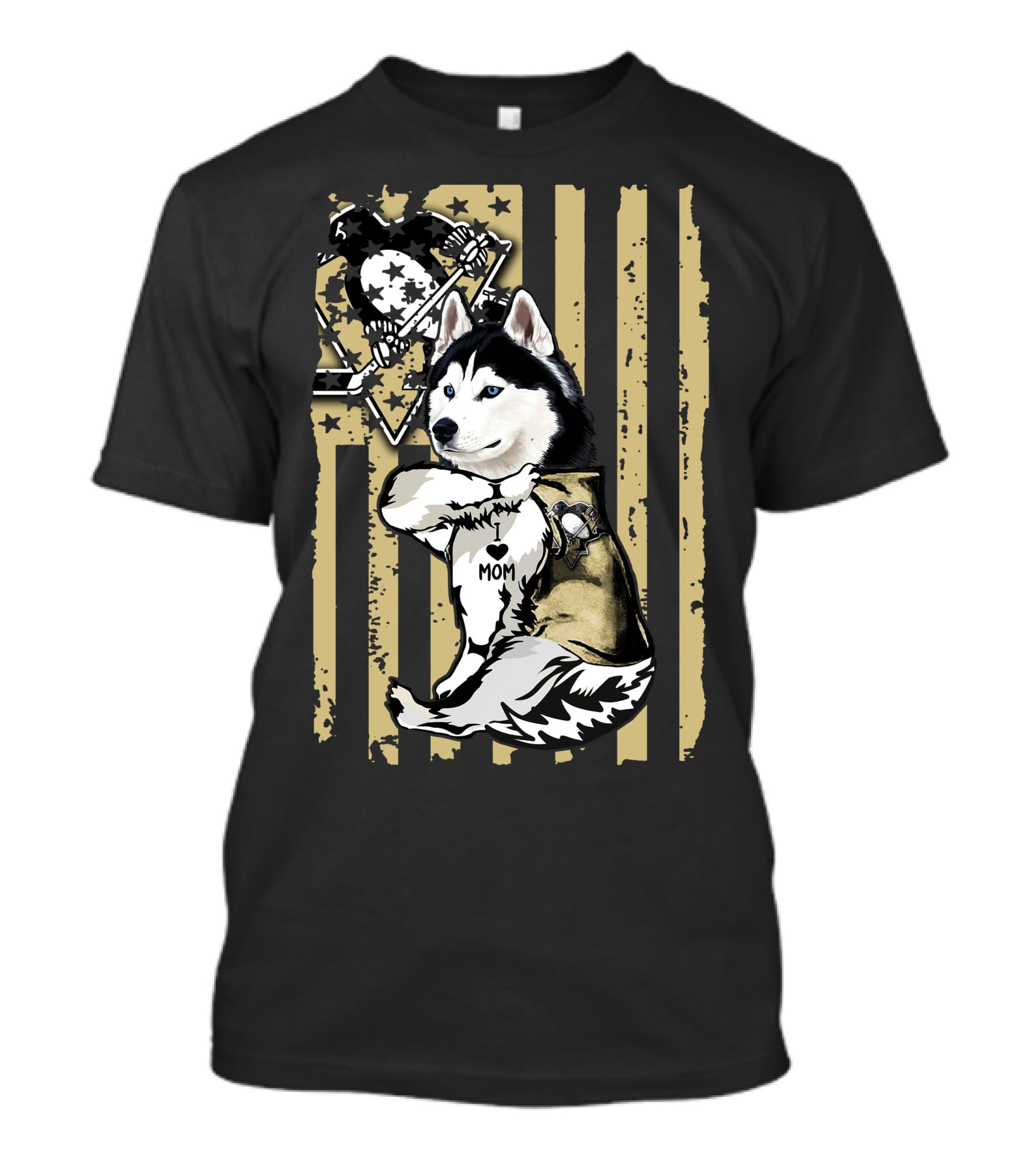 Siberian Husky I Love Mom Pittsburgh Penguins Hockey Star Flag T-Shirt