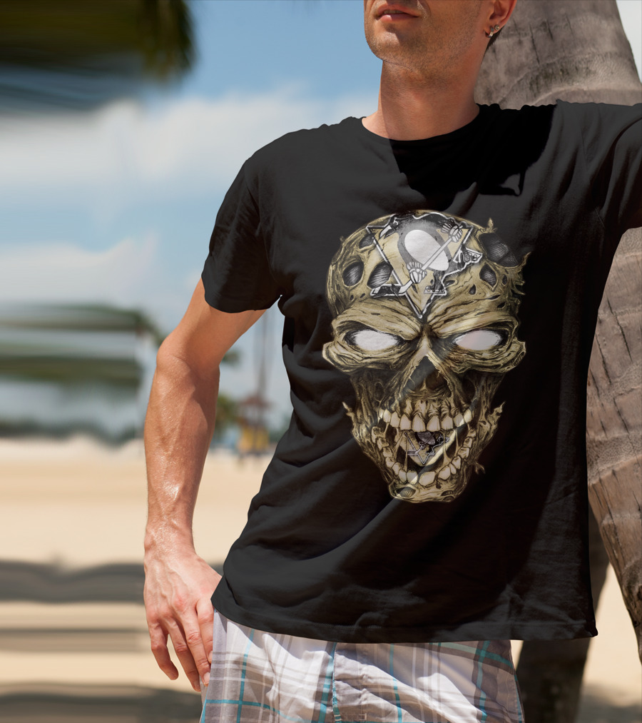 Pittsburgh Penguins Skull With Team T-Shirt