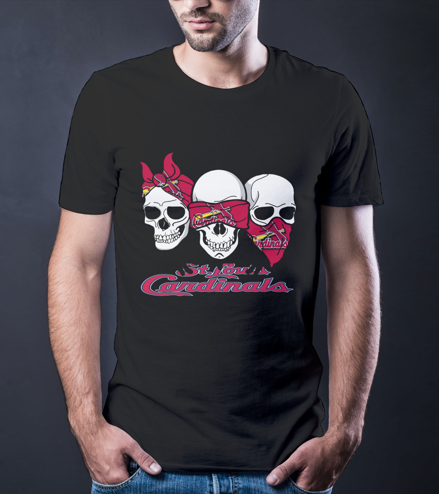 3 Skull St. Louis Cardinals Bandana Skull T-Shirt