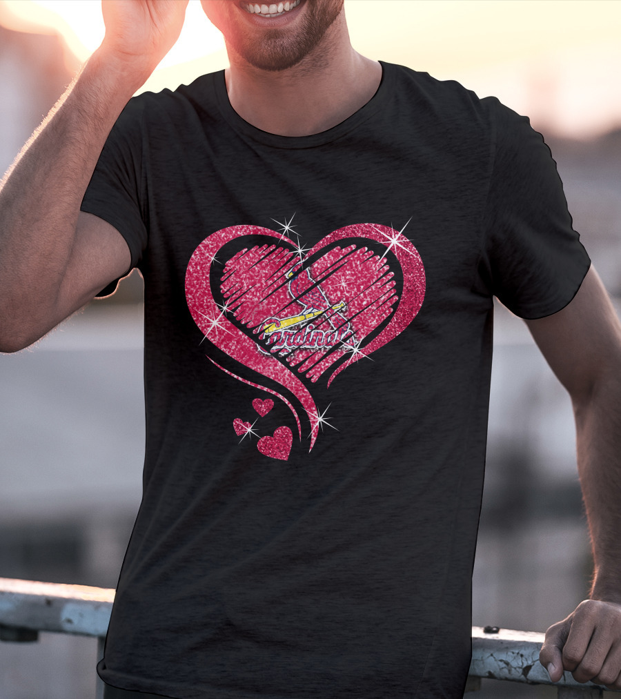 St. Louis Cardinals Heart Glitter Diamond Logo Sparkle T-Shirt