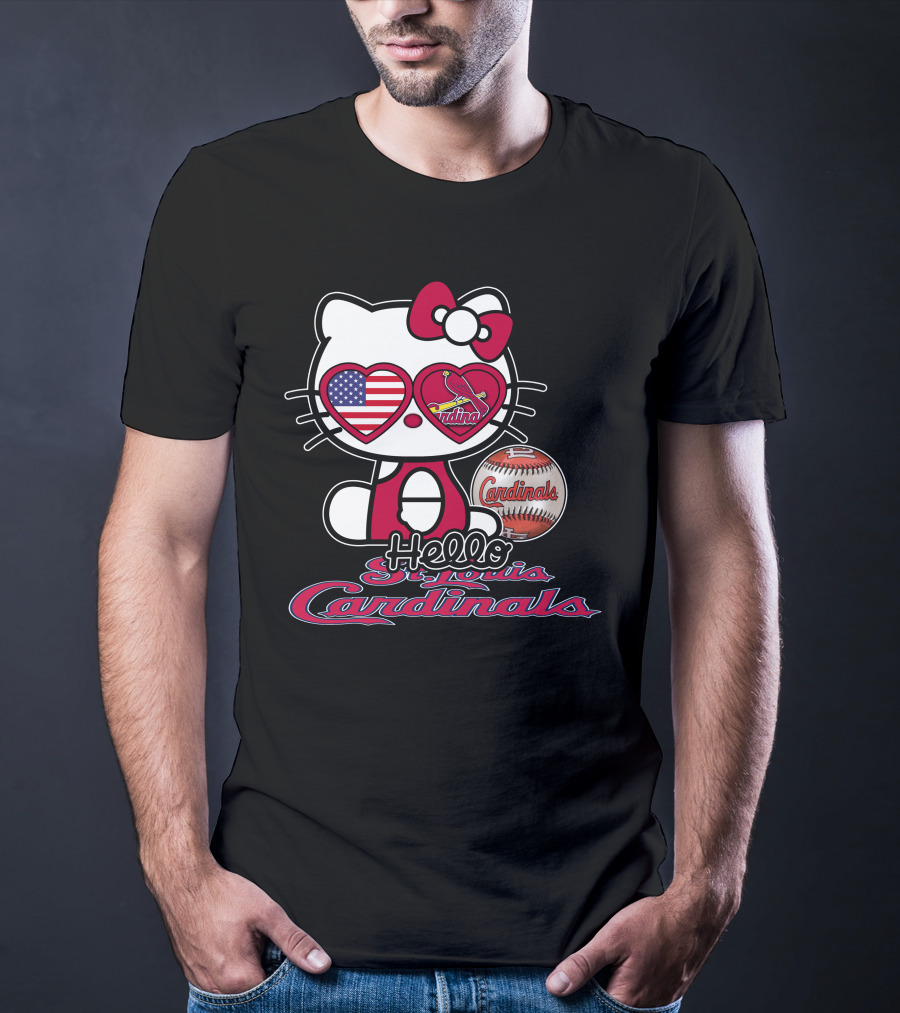 Hello Kitty St. Louis Cardinals Baseball American Flag T-Shirt