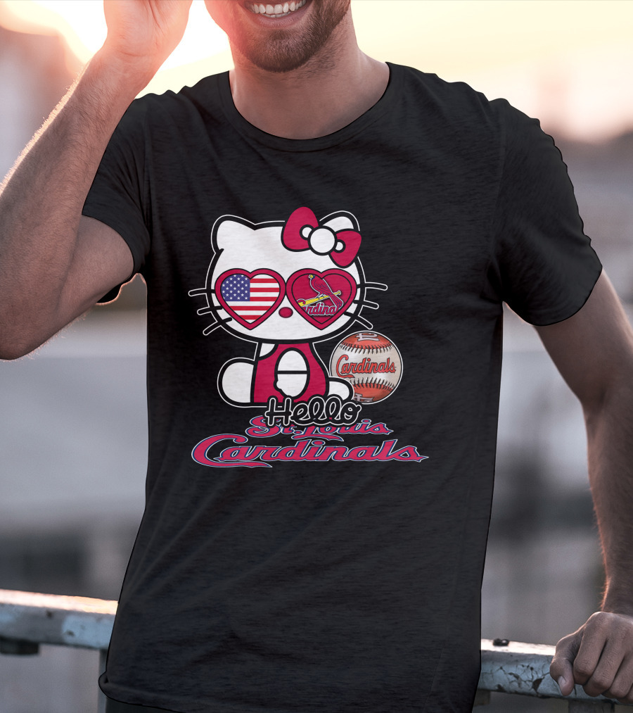 Hello Kitty St. Louis Cardinals Baseball American Flag T-Shirt