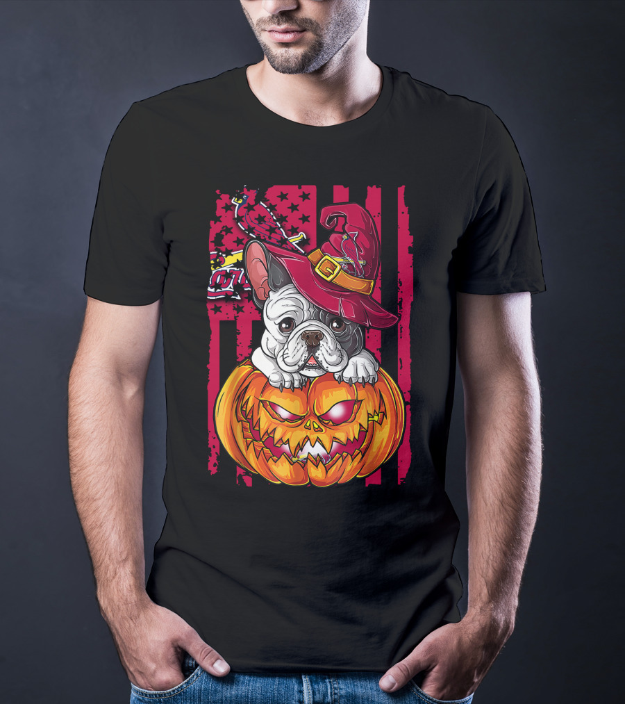 Hlw Bulldog Pumpkin Witch Hat St. Louis Cardinals Halloween T-Shirt