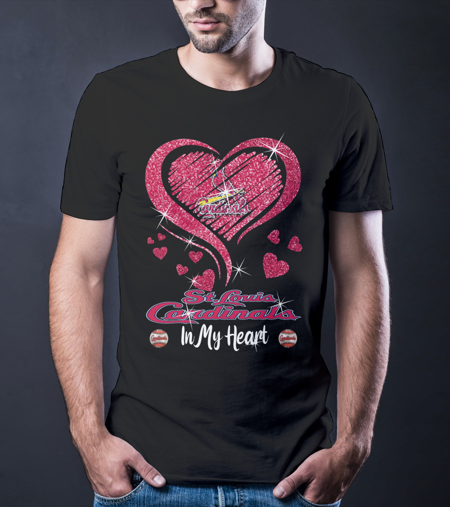 St. Louis Cardinals In My Heart Glitter Heart T-Shirt
