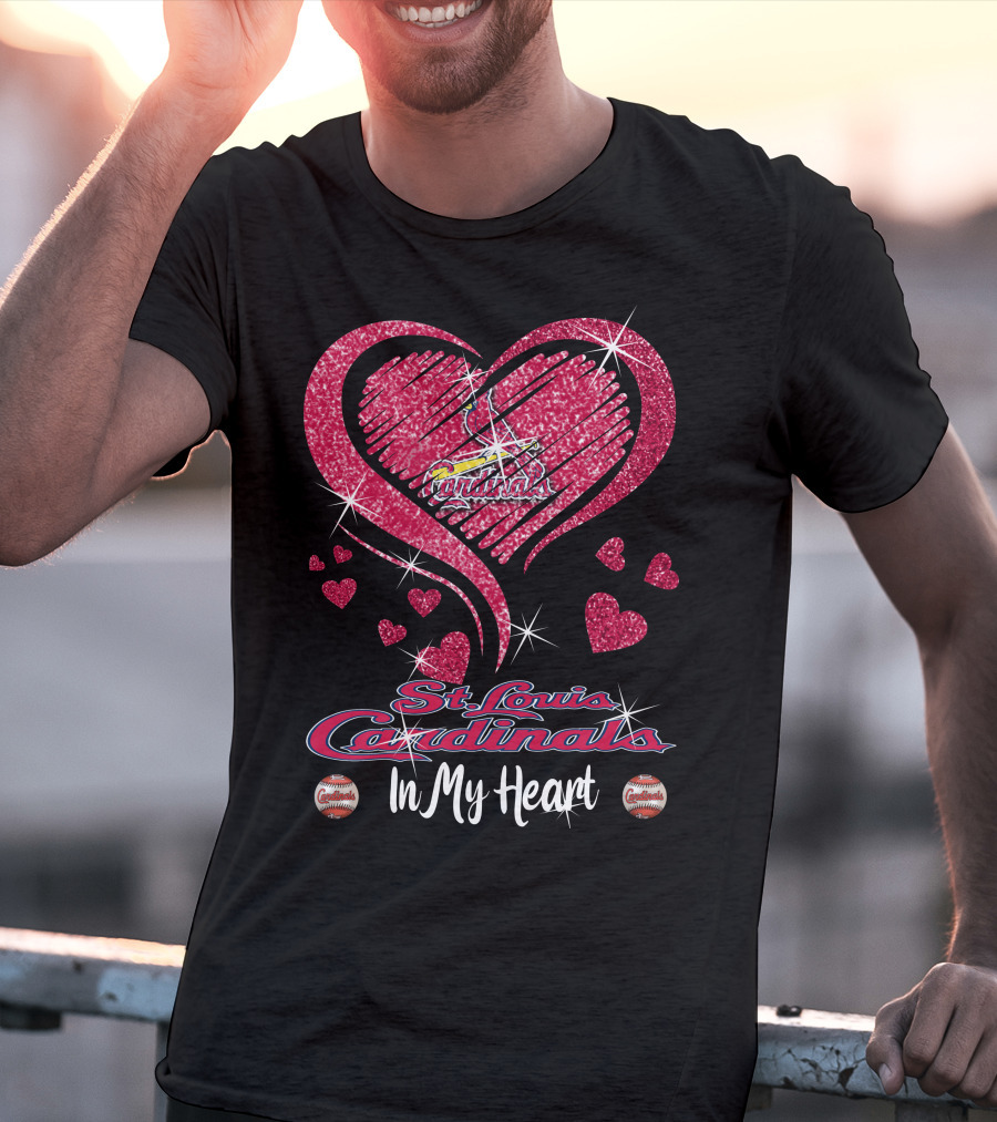 St. Louis Cardinals In My Heart Glitter Heart T-Shirt