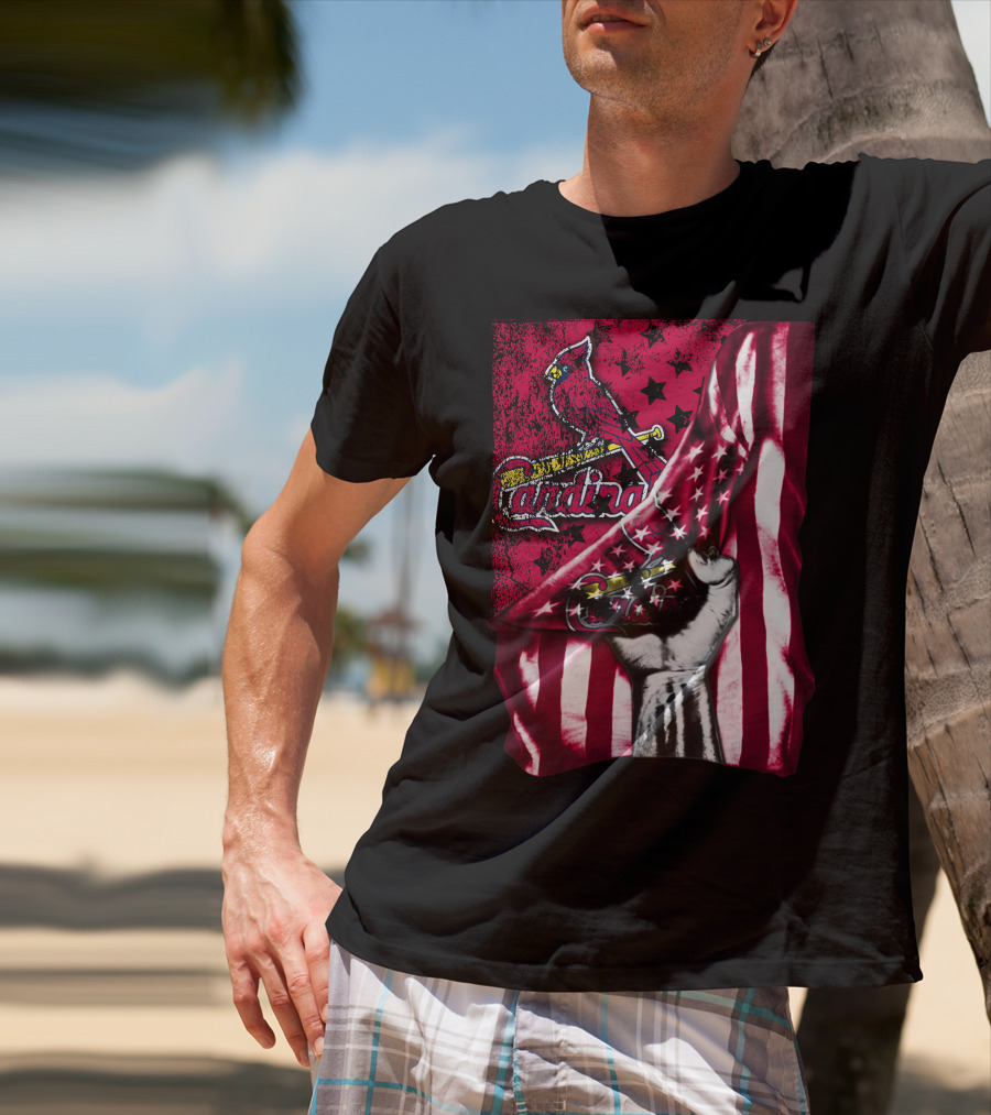 Flag St. Louis Cardinals Stars And Stripes Fist T-Shirt