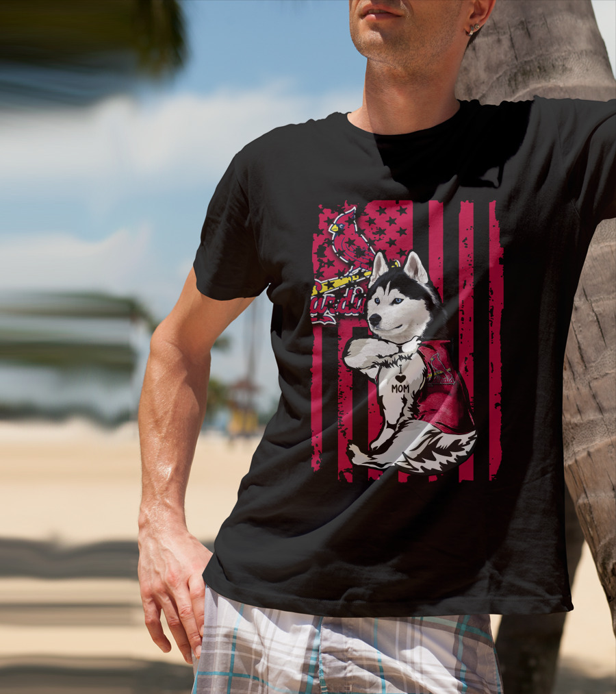 Siberian Husky St. Louis Cardinals Fan With Love Mom Tattoo T-Shirt