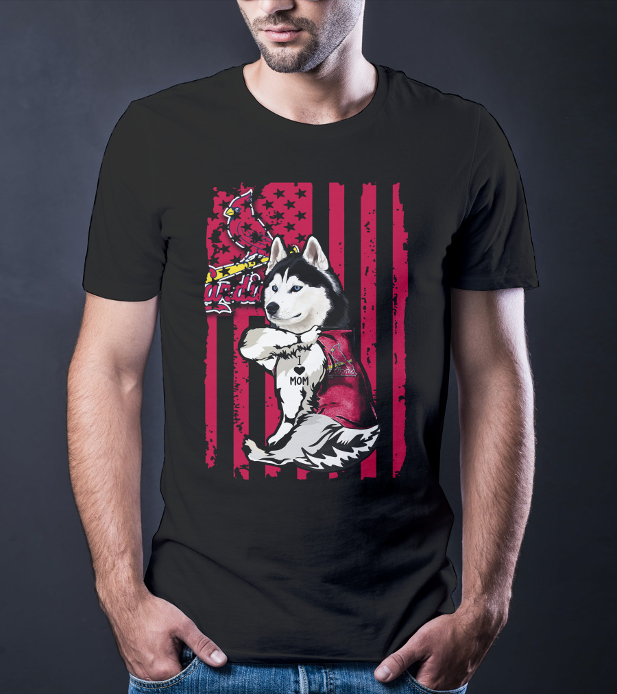 Siberian Husky St. Louis Cardinals Fan With Love Mom Tattoo T-Shirt