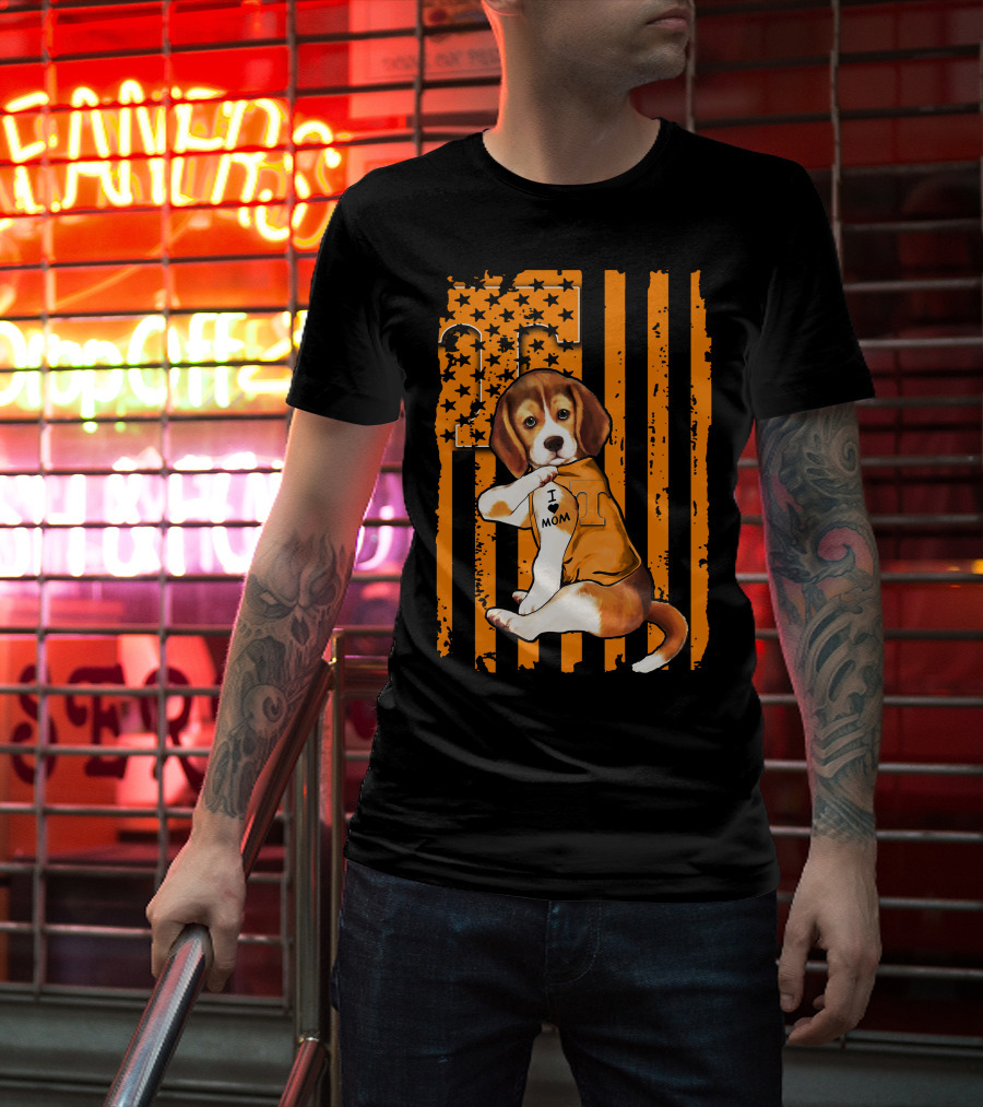 Beagle Tennessee Volunteers I Love Mom Stripes Orange Black T-Shirt