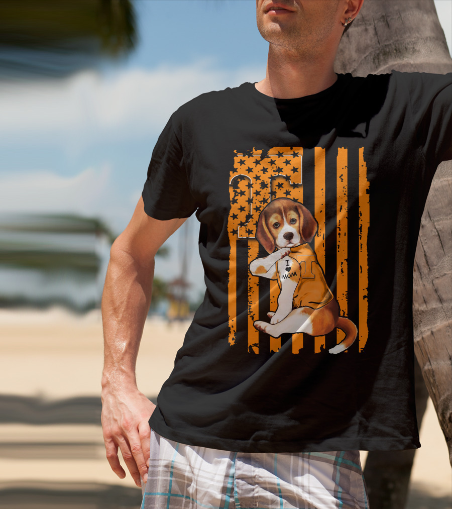 Beagle Tennessee Volunteers I Love Mom Stripes Orange Black T-Shirt
