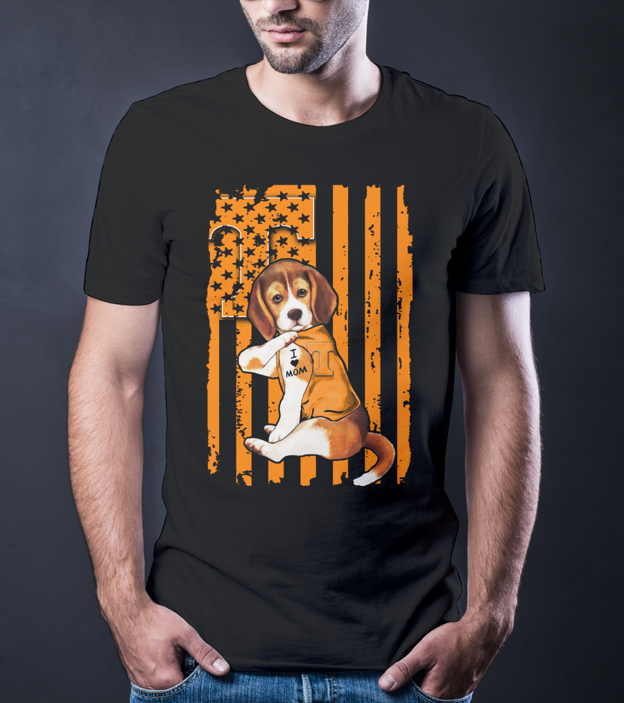 Beagle Tennessee Volunteers I Love Mom Stripes Orange Black T-Shirt