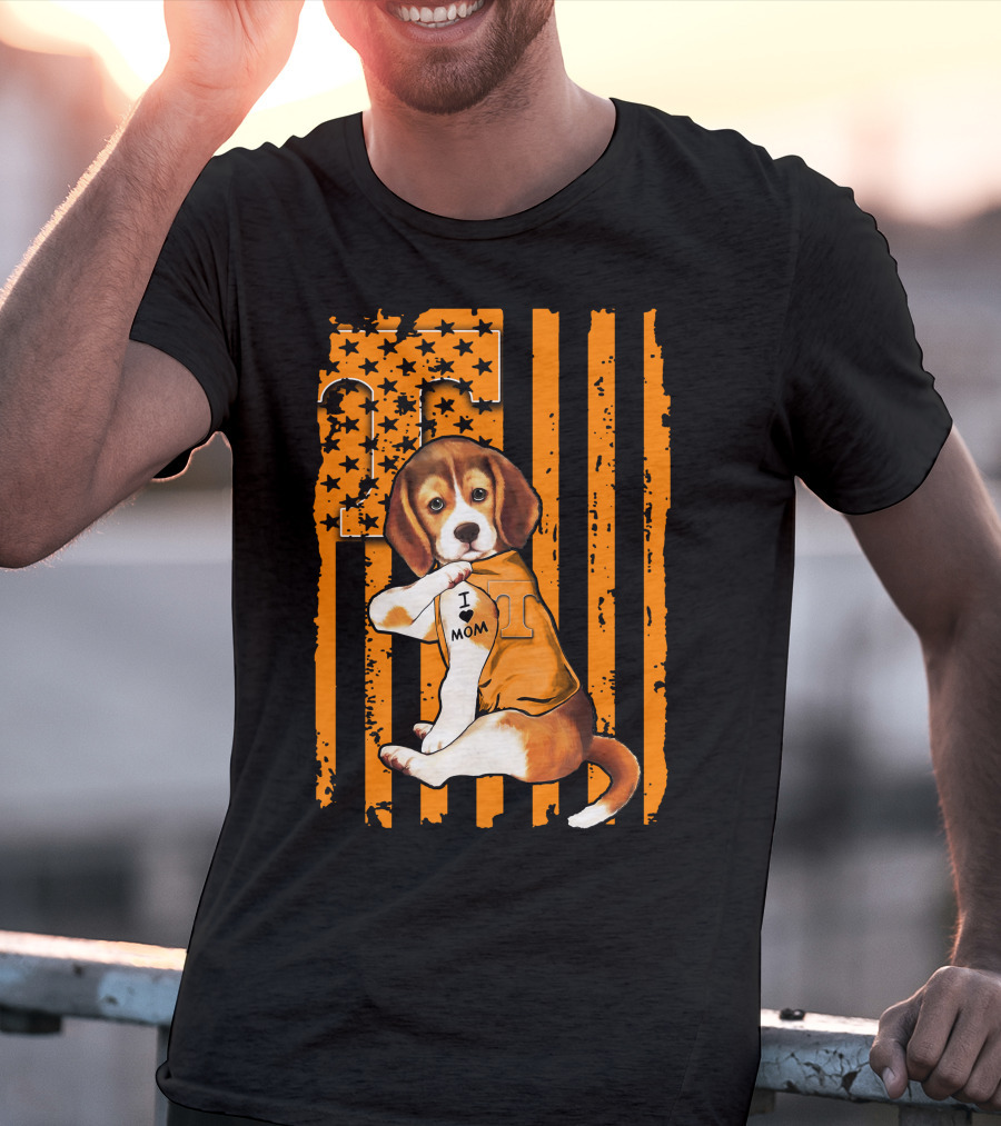 Beagle Tennessee Volunteers I Love Mom Stripes Orange Black T-Shirt