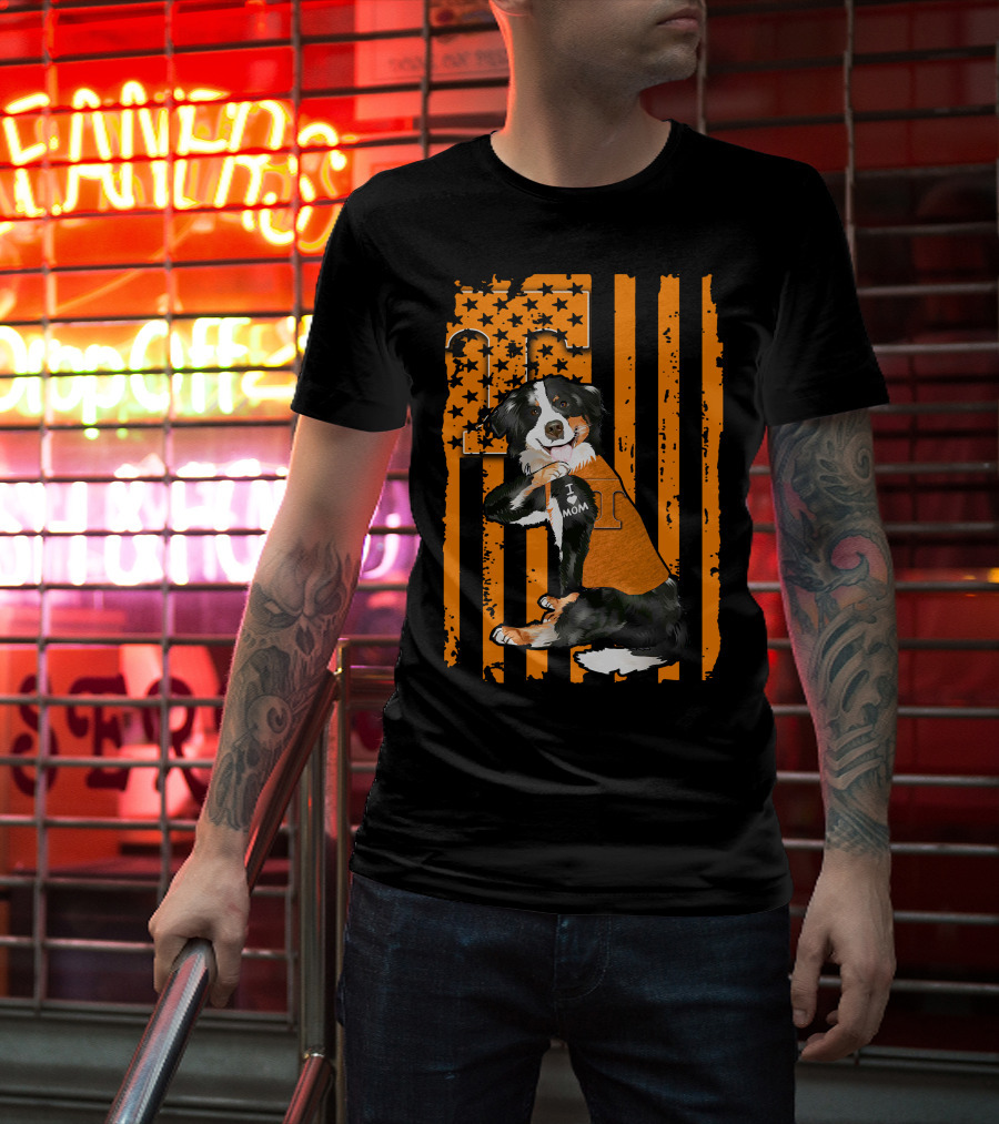 Border Collie Tennessee Volunteers I Love Mom American Flag T-Shirt