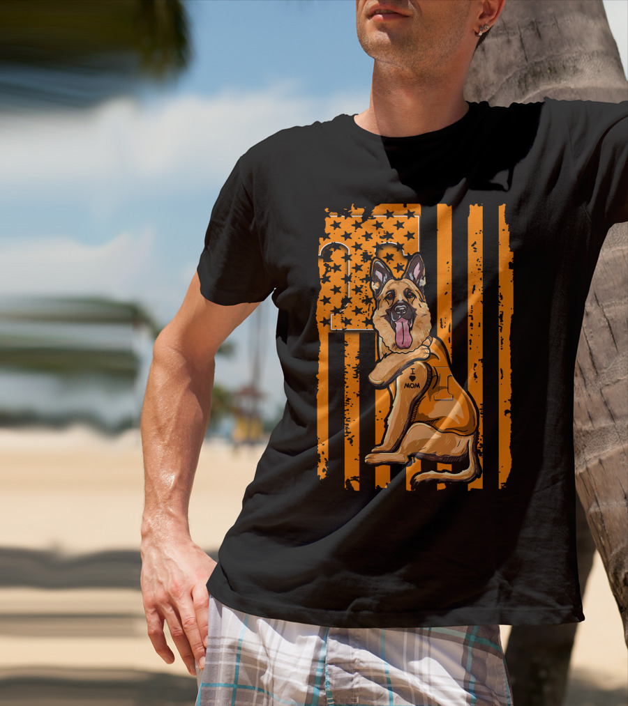 German Shepherd I Love Mom Tennessee Volunteers Stars Stripes T-Shirt