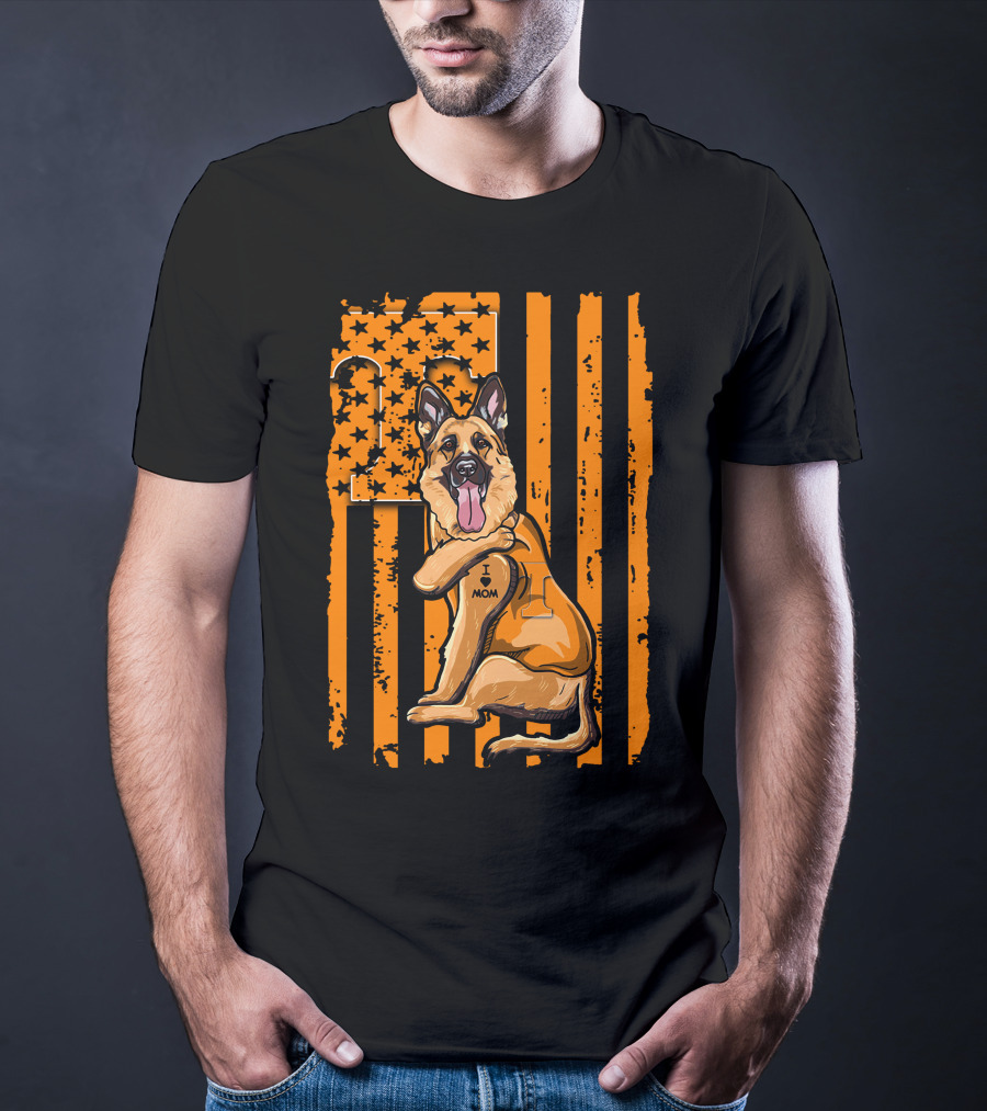 German Shepherd I Love Mom Tennessee Volunteers Stars Stripes T-Shirt