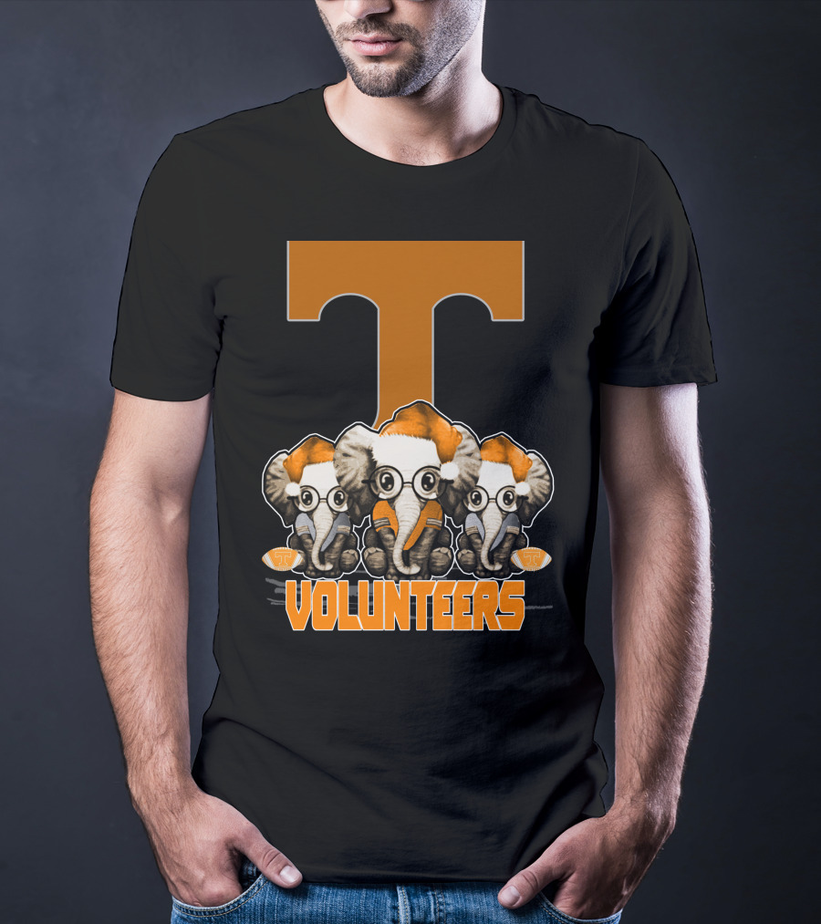 Three Elephants With Santa Hats Tennessee Volunteers T-Shirt