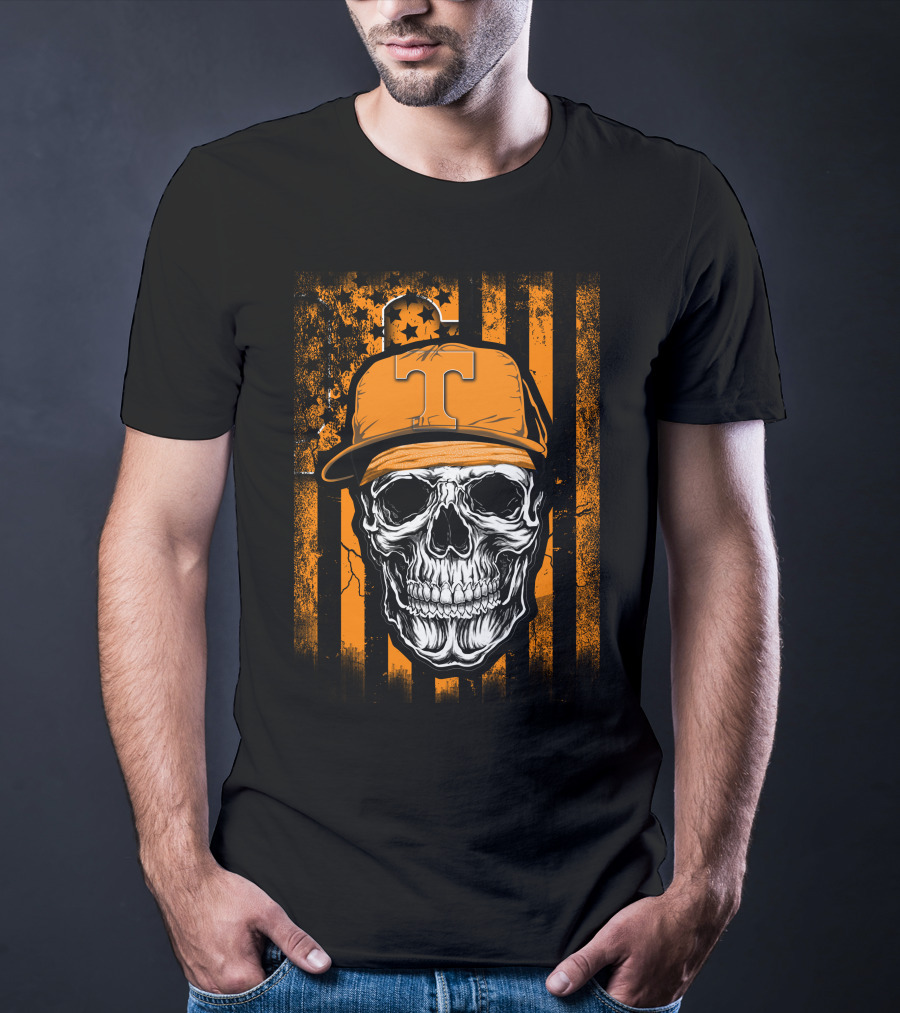 Tennessee Volunteers Skull Cap With Stripes And Stars T-Shirt